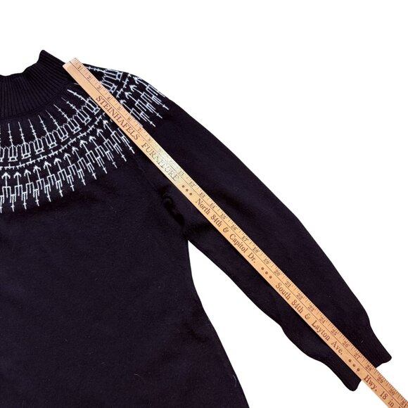 Talbots Women's Sweater Dress Sz L Black Fair Isle Nordic Mockneck Long Sleeve - Picture 5 of 10